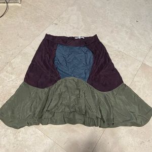 Carven Mini skirt Tri color pattern, green, purple, blue, 100% silk